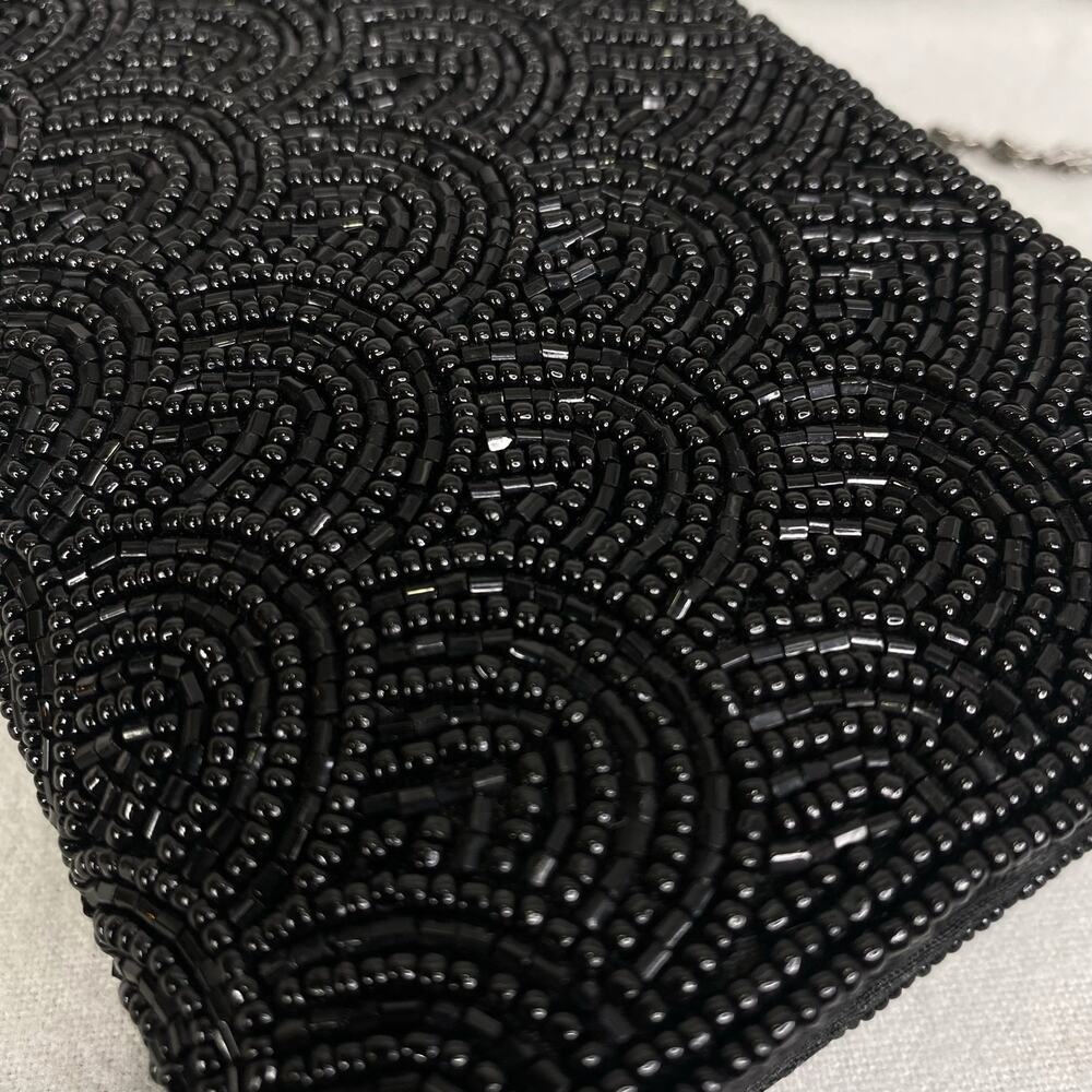 Jessica McClintock Black Beaded Evening Purse Chain Handle Goth Witchy Formal
